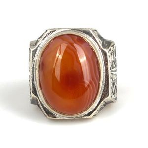 Bague pour homme faite à la main en argent sterling 925 avec pierre d'agate ovale sertie en forme de stylo pour un usage quotidien - Certifiée GRS et IGI - Product Image 2