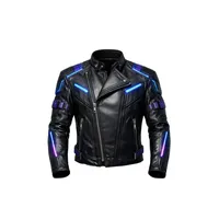 Veste de motard en cuir noir style cyberpunk néon avec accents LED, vente en gros