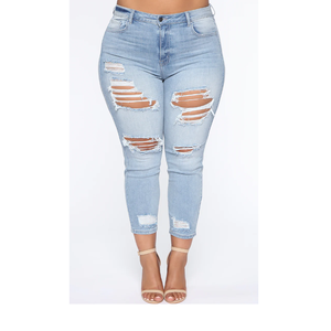 Wholesale Rate Hot Selling Plus Size <b>Skinny</b> Streetwear Breathable Eco-Friendly Full Length Blue Stretch <b>Ripped</b> <b>Jeans</b> From BD - Product Image 4