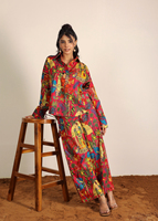 Pantalon imprimé en coton à thème multi tropical rouge pyjama femme magnifiquement conçu bouton de pantalon décontracté à taille élastique