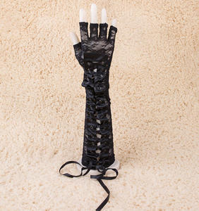 Gants sexy en dentelle mi-doigts pour femmes HZS-25055, longs jusqu'au coude, pour soirée, costume sexy, club, mitaines à ruban - Product Image 6