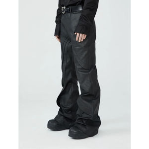 Pantalon en cuir tendance pour hommes confortable coupe ajustée matériau durable et doux et respirant pantalon droit pour hommes, droit, rayé incurvé - Product Image 2