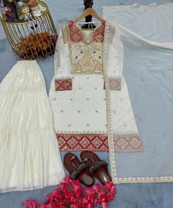 Dernières robes cousues Sharara Festive Wear Beau style arabe Boutique Design Top Sharara Dupatta Ensemble Prix de gros - Product Image 4