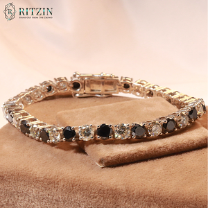 Round Cut Moissanite Tennis Style <b>Silver</b> Bracelet <b>For</b> <b>Women</b> - Product Image 6