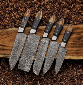Ensemble de couteaux de chef en acier Damas à 67 couches, fabriqués à la main, personnalisés OEM ODM PRESTIGE BLADES, 5 pièces, ambidextres, manche personnalisé - Product Image 1
