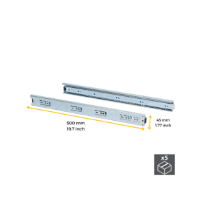 Set di 5 guide per cassetti con cuscinetti a sfera 45mm di altezza 500mm di profondità di estensione completa vetrini in zinco - Product Image 5