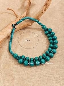 Fait à la main Double couche Turquoise en bois perle collier ras du cou moderne déclaration bijoux pour femmes personnalisable taille Logo en gros - Product Image 2
