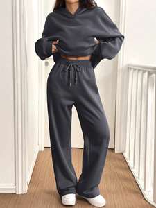 Ensemble de survêtement d'hiver personnalisé en coton épais, sweat-shirt et pantalon unisexe, vêtements de sport, tenue de sport, vente en gros - Product Image 4