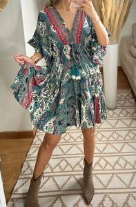 Main bloc imprimé indien coton robe d'été Boho Hippie Floral arc décor naturel taille numérique fête de mariage porter lavable - Product Image 4