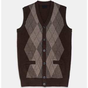 Suéter personalizable de 100% algodón asequible sin mangas con botones delanteros para hombres de alta calidad disponible marrón beige para invierno - Product Image 1