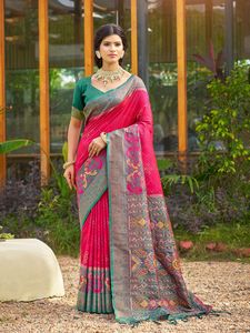 Nuevo Sari de Seda Banarasi de Gujarat para Mujer, Estilo Formal, de Secado Rápido, Ideal para Bodas, Diwali y Fiestas - Product Image 6