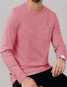 T-shirt à col rond à manches longues 100% coton pour hommes, coupe ajustée, respirant, poids lourd, anti-rides, style streetwear avec logo personnalisé - Product Image 1