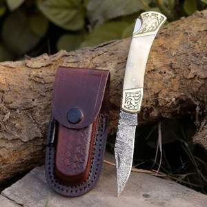 Handmade Wholesale Damascus Folding <b>Knife</b> with <b>Bone</b> <b>Handle</b> OEM Industrial Grade Outdoor Camping Customizedle with Sheath - Product Image 4