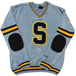 Unisex Custom Chenille Embroidery Patchwork Winter Wear Knitted Pullover Cardigan <b>Sweater</b> Greek Sororities Universities Style - Product Image 1