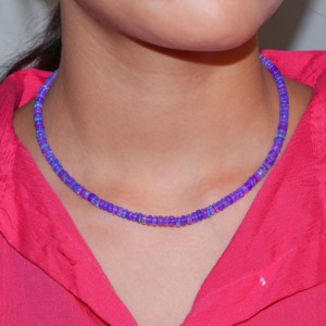 Collar de cuentas lisas de ópalo de lavanda Natural de Plata de Ley 925 para mujer, joyería de piedra natal de 18 pulgadas para boda o regalo - Product Image 2
