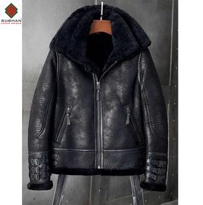 <b>Men's</b> Sheepskin <b>Aviator</b> <b>Jacket</b>, Black B3 Fur Lined <b>Leather</b> <b>Jacket</b> <b>Men's</b> Black RAF Pilot Fur <b>Jacket</b> Rugged Sheepskin <b>Leather</b> Coat - Product Image 6