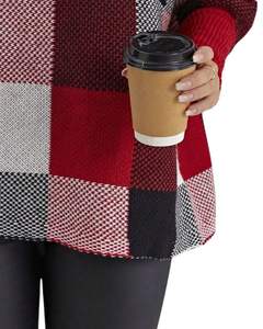 Women <b>Red</b> Black White Checkered Turtleneck Sweater Winter Knitted Pullover Long Sleeve Casual Fashion Top For Women Winter Wear - Product Image 6