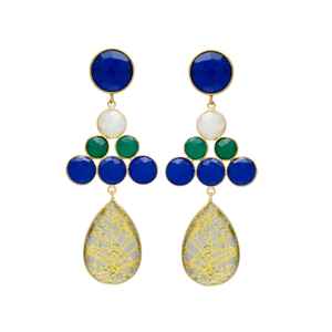 Pendiente de gota de piedras preciosas de rutilo dorado con pendiente de zafiro Hydro Stud - Product Image 1