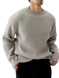 Pull côtelé personnalisé pour hommes, tricots en coton, couleur unie, fabricant de pulls, pull en tricot à manches longues et col rond, pour hommes - Product Image 1