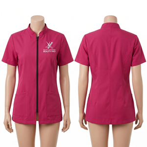 Chaqueta de Barbería para Mujer, 180 GSM, Polialgodón, Color Rosa Melocotón, Diseño con Panel de Malla y Bolsillos, Bordado Personalizado, Impresión con Transferencia de Calor, Logotipo - Product Image 2