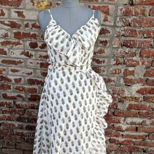 Vestido maxi de algodón indio con estampado de bloques a mano, vestido transpirable con técnica de tejido teñido anudado en cintura natural - Product Image 1