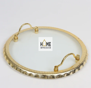 Plateaux de service de luxe en métal, poignée en forme de feuille, décoratifs pour la maison, plateaux à incrustation de marbre - Product Image 4