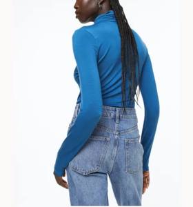 Camisetas de Cuello Alto para Mujer, Ecológicas, Transpirables, Casuales, de Manga Larga, Color Sólido, con Tejido de Punto Teñido, para Primavera - Product Image 3