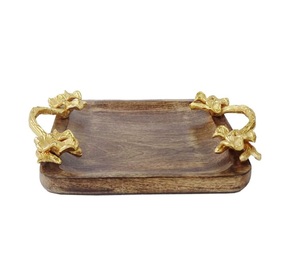 Bandeja de Madera Artesanal con Asa de Metal, Apta para Servir el Desayuno, Días de Campo al Aire Libre y Tareas Domésticas Diarias - Product Image 3