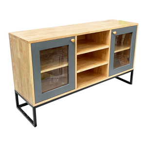 Modern Rubberwood <b>Display</b> <b>Cabinet</b> KTB68113 with Iron Frame - Product Image 2