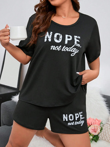 Vêtements de nuit populaires pour femmes de grande taille, imprimé de lettres, coupe ample, manches courtes avec short, ensembles de pyjamas pour femmes - Product Image 6