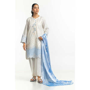 Dupatta en satin bleu froissé imprimé pour femme, 100 % polyester, coupe ample estivale, élément froissé tendance - Product Image 1