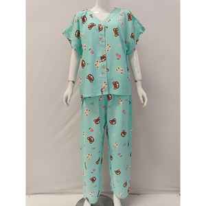 Pijama de manga corta, conjunto de pantalones largos con ropa con cuello en V para dormir o relajarse en Casa - Product Image 1