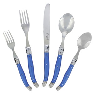 Ensemble de couverts modernes en acier inoxydable à tête argentée avec poignée bleue élégante pour salle à manger, cuisine, restaurant et table de mariage - Product Image 6