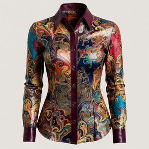 Chemise en Cuir Imprimée de Moto pour Femmes Letterman Chemises en Cuir de Sublimation Boutonnées pour Dames - Product Image 3