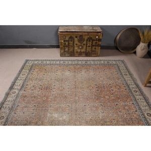 พรมวินเทจขนาด 6.4x9.4 ฟุต พรมตุรกีขนาดใหญ่ พรมลายต้นไม้และพืชสีน้ำตาล - Product Image 4