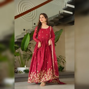 Salwar Kameez con Bordado Chinon, Trabajo con Lentejuelas y Zari, con Dupatta para Bodas y Fiestas, Prenda Étnica para Mujer, Precio al por Mayor - Product Image 1