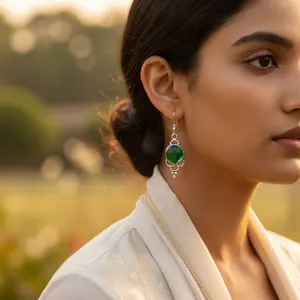 ต่างหูเงินแท้ 925 ประดับพลอยสีเขียว ของขวัญแฟชั่นสำหรับผู้หญิง - Product Image 2