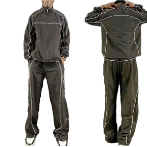 Veste coupe-vent et pantalon en nylon vierge Softshell tissé avec logo personnalisé OEM Ensemble deux pièces survêtement coupe-vent pour hommes - Product Image 1