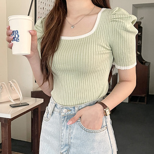 Échantillon gratuit Corée Offre Spéciale Fashion Square Puff Short Sleeve Knit - Product Image 3