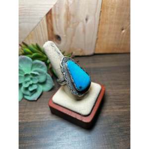 Thomas Francisco <b>Adjustable</b> Turquoise & Sterling Silver Gemstone <b>Ring</b> Dainty Bezel Setting Everyday Wear Hip-Hop Style - Product Image 2