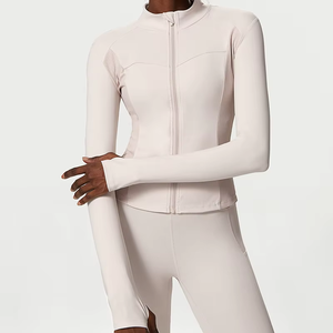 Conjunto de 4 piezas de ropa deportiva OEM para mujer, conjunto de fitness para gimnasio, Sujetador deportivo con patrón a cuadros, pantalones cortos de motorista, chaqueta, mallas de Yoga, chándal de entrenamiento - Product Image 4