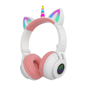 Light Up Unicorn Foldable Over Ear Headphones Super Bass Cute Earphones For Girls Truly Wireless Music Students Headphone