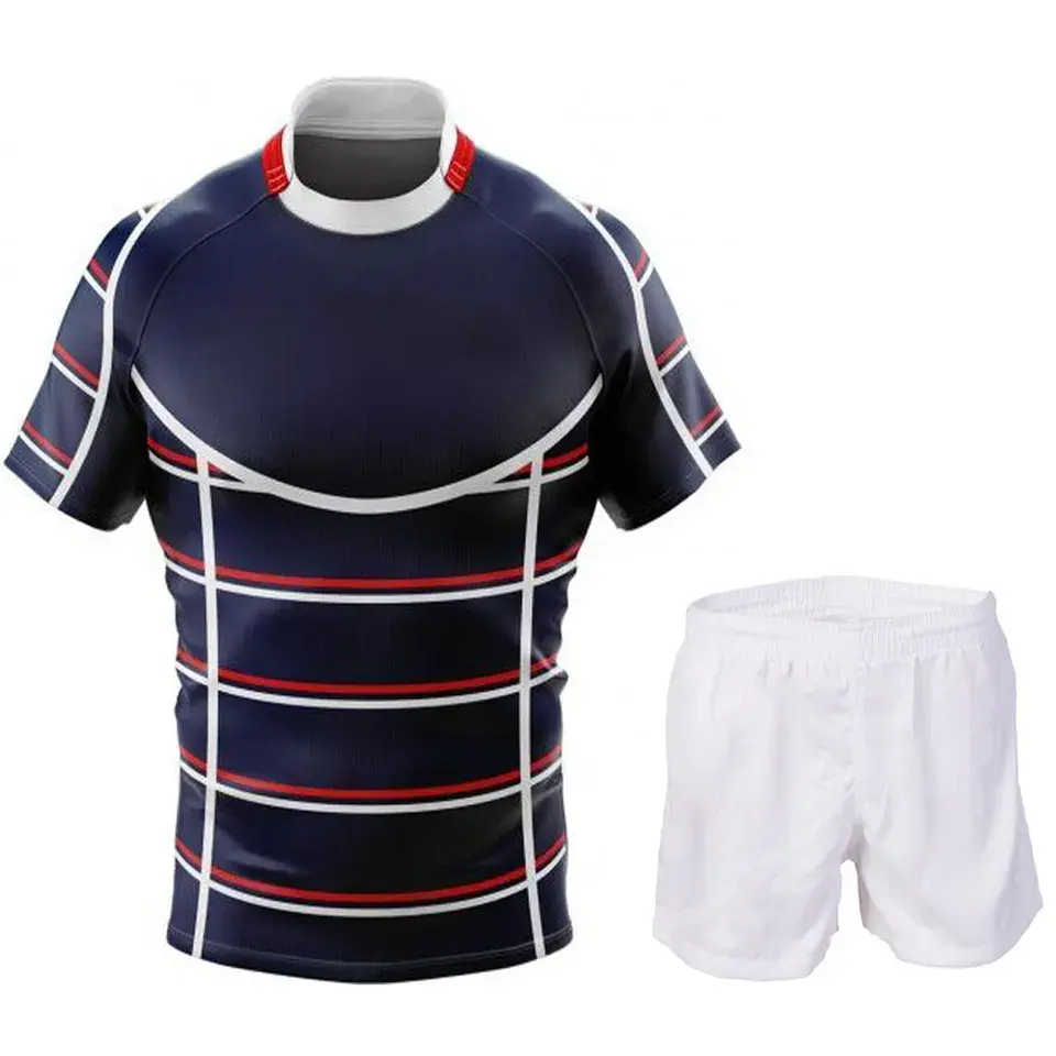 Benutzer definierte atmungsaktive OEM Top-Qualität neues Design Team Sport Club schnell trocknen Sublimierte Druck Männer Rugby Uniform Set