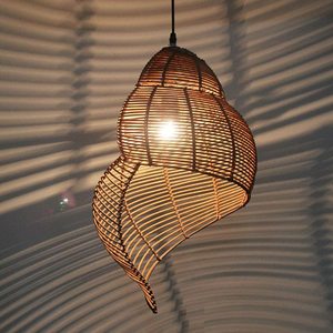 Hot Sale Handmade Bamboo Pendant Light with Natural Rattan <b>Lampshade</b> LED Farmhouse Style for Cafe & Tea House - Product Image 2
