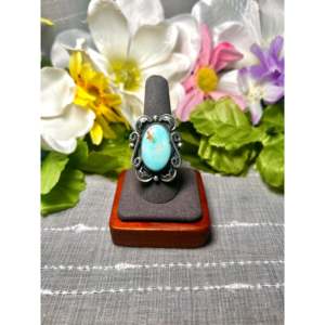 Anillo de Acero Inoxidable a la Moda de Randy Boyd Royston con Turquesa y Bisel de Plata de Ley, Talla 8.75, Regalo - Product Image 1