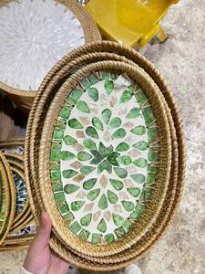 Vente en gros de nouveaux plateaux de luxe faits à la main en rotin peint nacre plateau du Viet Nam - Product Image 4