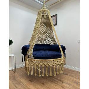 Silla Colgante de Macramé Estilo Bohemio Etéreo, Diseño Tradicional, Hamaca Colgante de Metal para Uso en Interiores y Exteriores, para Sala de Estar, Restaurante - Product Image 3