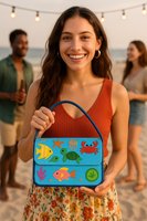Sac à bandoulière en perles de verre fait main MS Handicraft, motif tortue marine, pochette animaux marins, forme et couleur personnalisables, modèle certifié