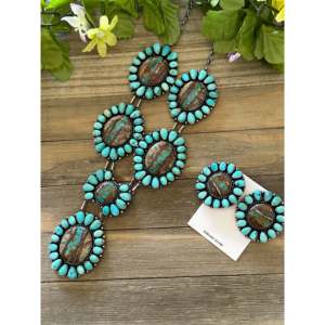 B Yellowhorse <b>Ribbon</b> Royston Turquoise & Sonoran Mountain Turquoise Sterling <b>Silver</b> Necklace Set - Product Image 4
