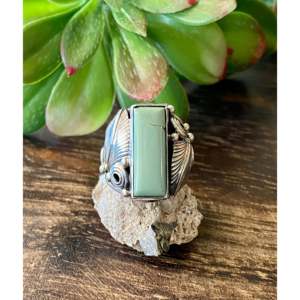 Royston Turquoise & Sterling <b>Silver</b> <b>Ring</b> Fashionable Navajo Design with Gold Plating Size 5.75 Stainless Steel Inlay Setting - Product Image 1